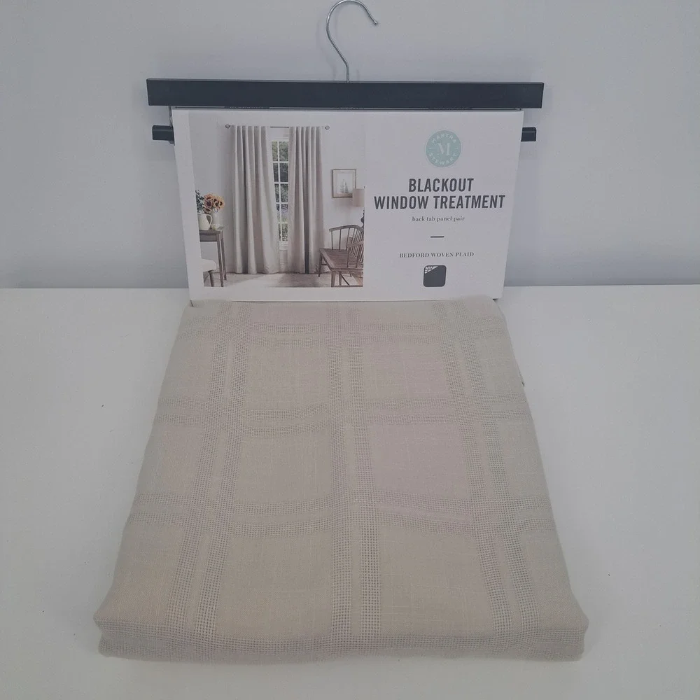 Martha Stewart Blackout Window Panels 50 x 84 Bedford Woven Plaid Back Tab Tan